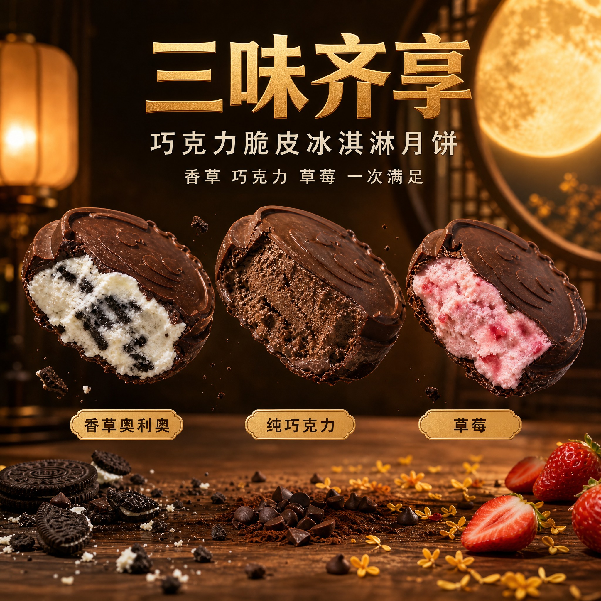 [主图-2] 多口味全家福冲击图，核心任务是用三口味并排切面展… - 图片创意预览