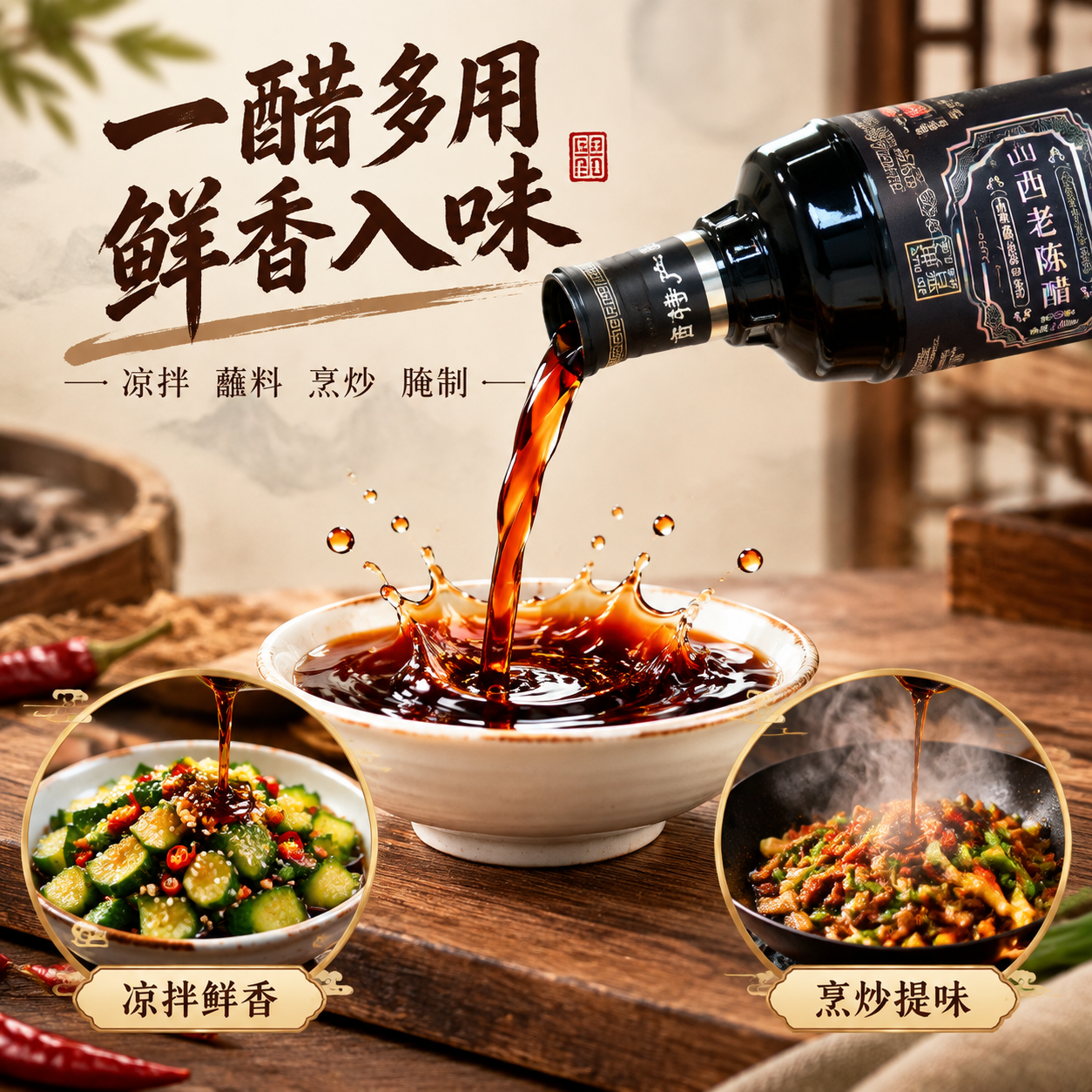[主图-3] 细节与使用场景 山西老陈醋凉拌炒菜多用场景 展示… - 图片创意预览