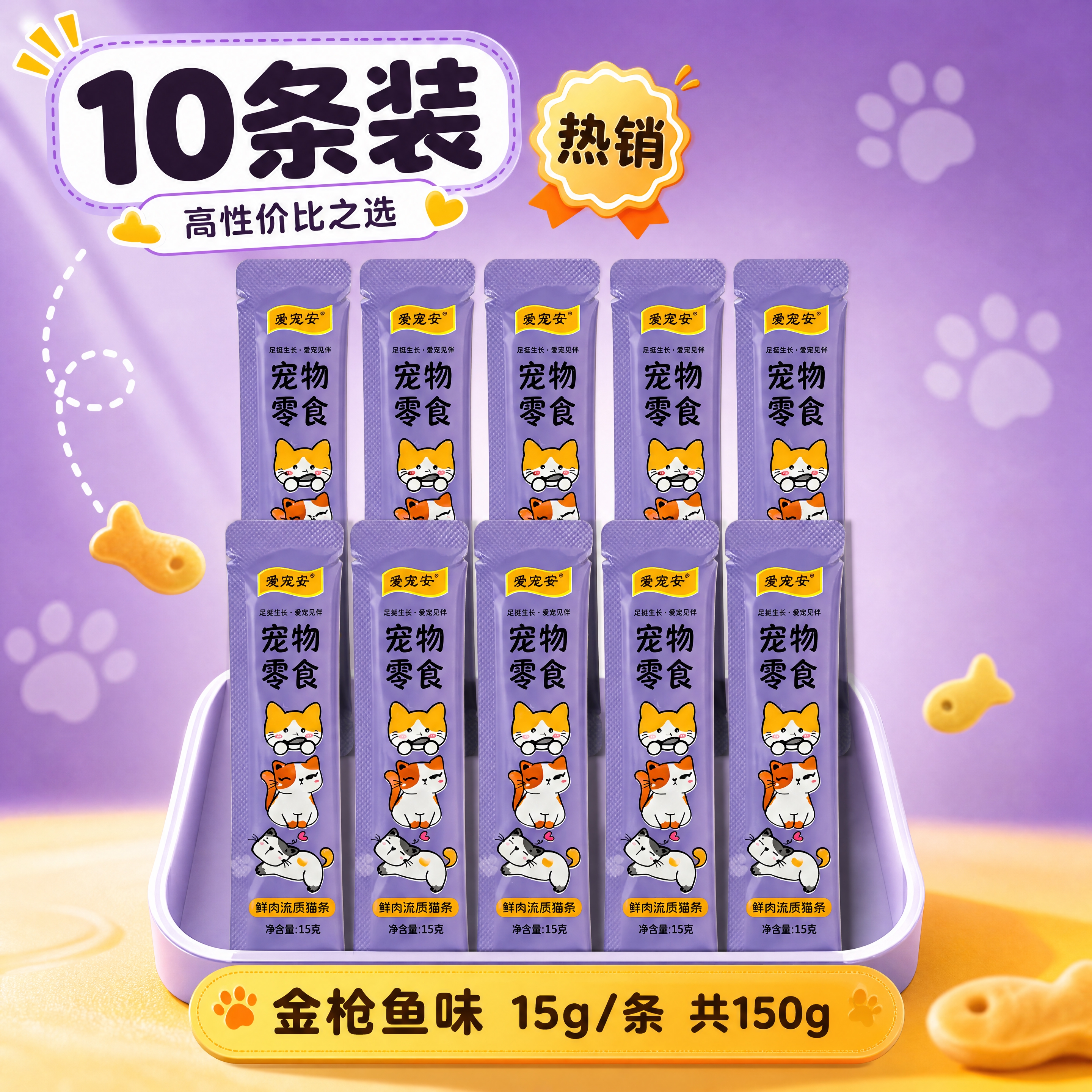 [商品] 使用【图1】爱宠安鲜肉流质猫条紫色包装；保留紫色包装… - 图片创意预览