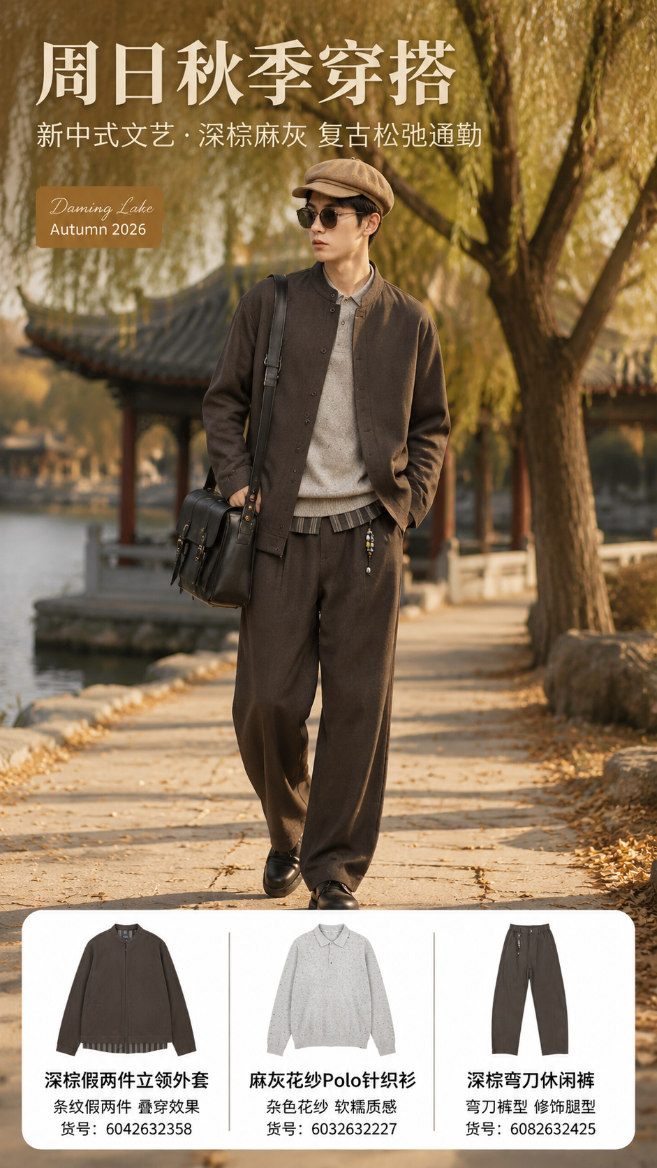 大明湖公园人行道旁的秋季场景，湖边有柳树和古典园林建筑，秋日暖… - 图片创意预览