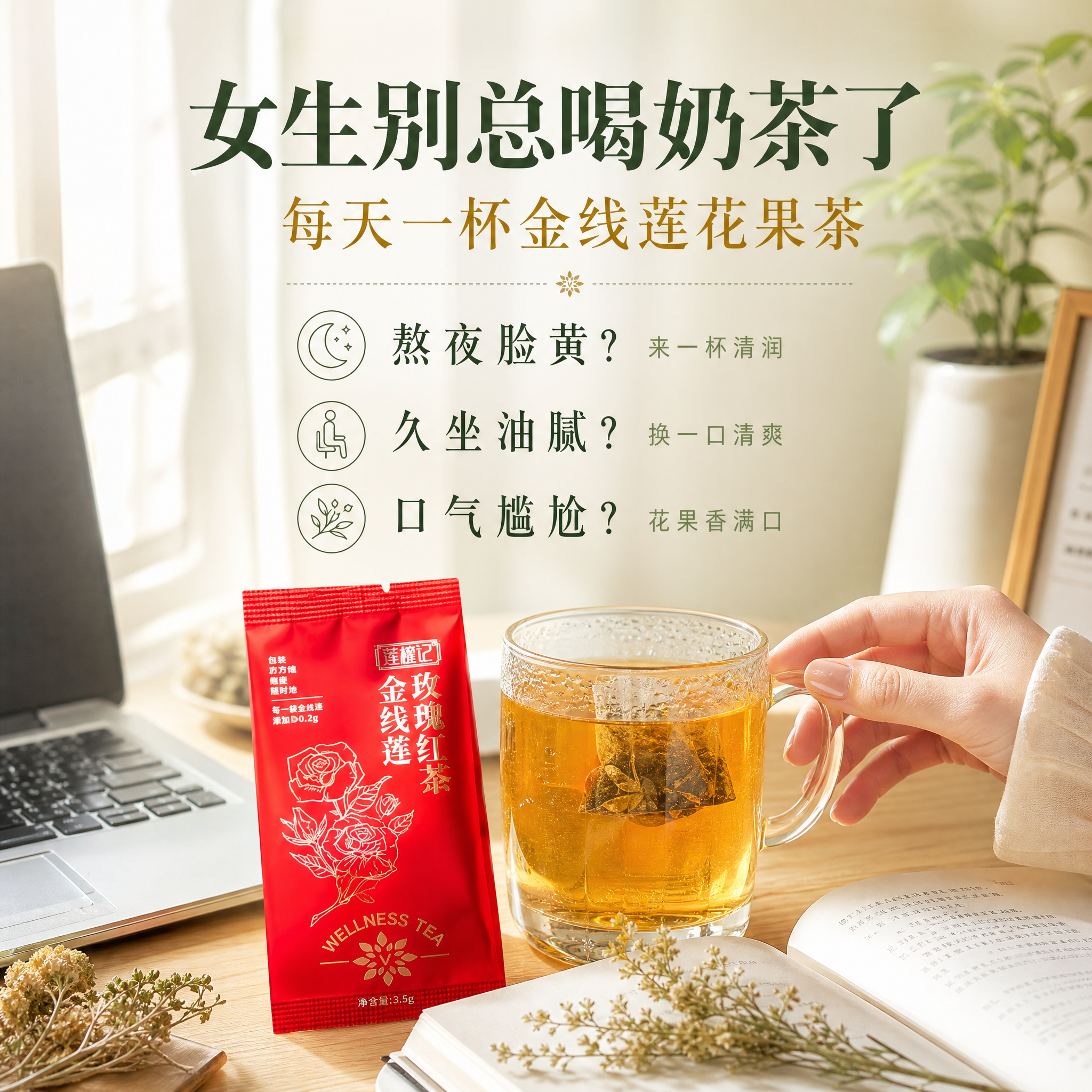 [主图-3] 人群痛点场景图，主题：女生的日常养生小确幸。唯一… - 图片创意预览