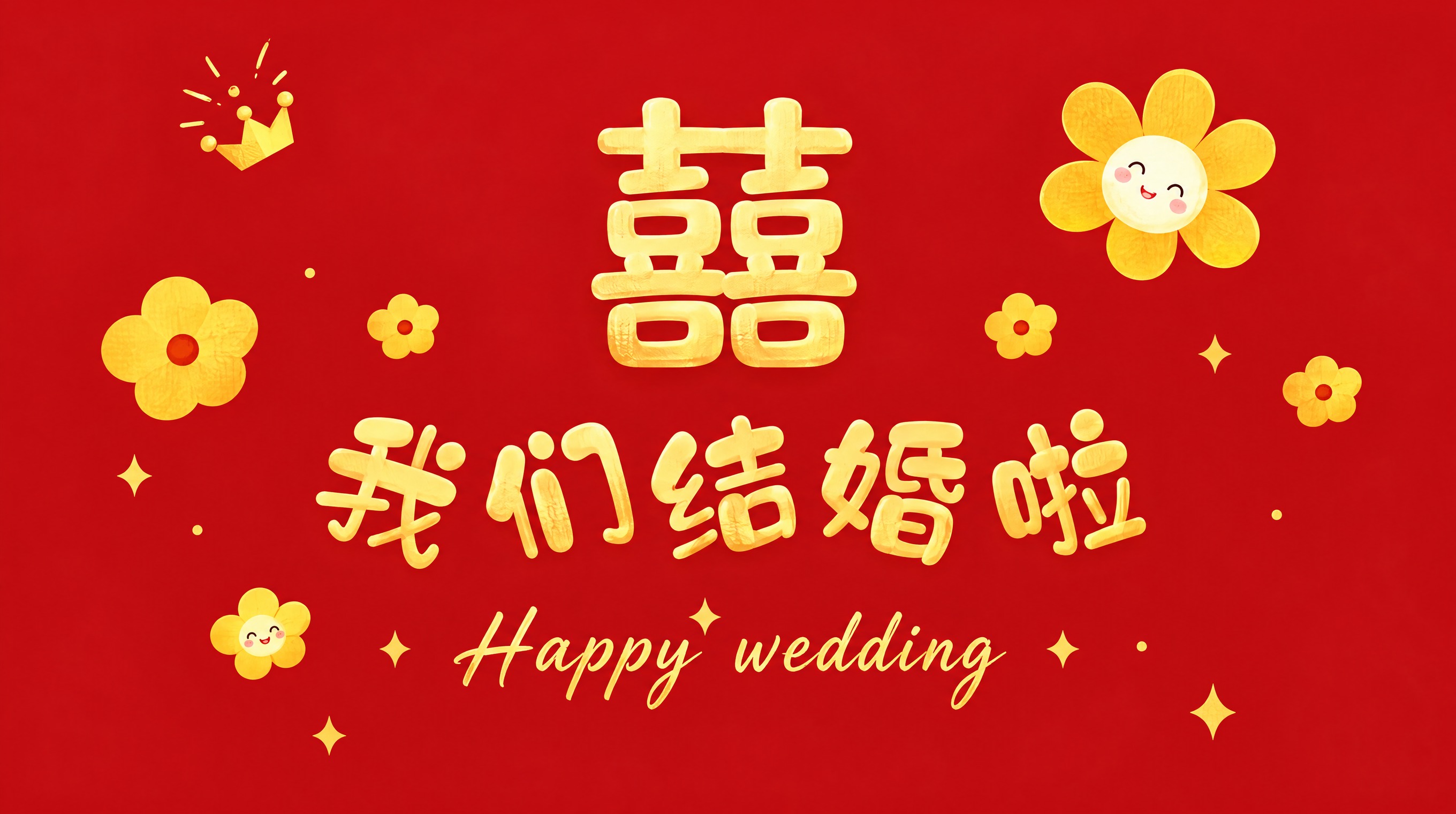 参考图中的红色喜庆婚礼风格，重新生成画面内容：正红色背景，居中… - 图片创意预览