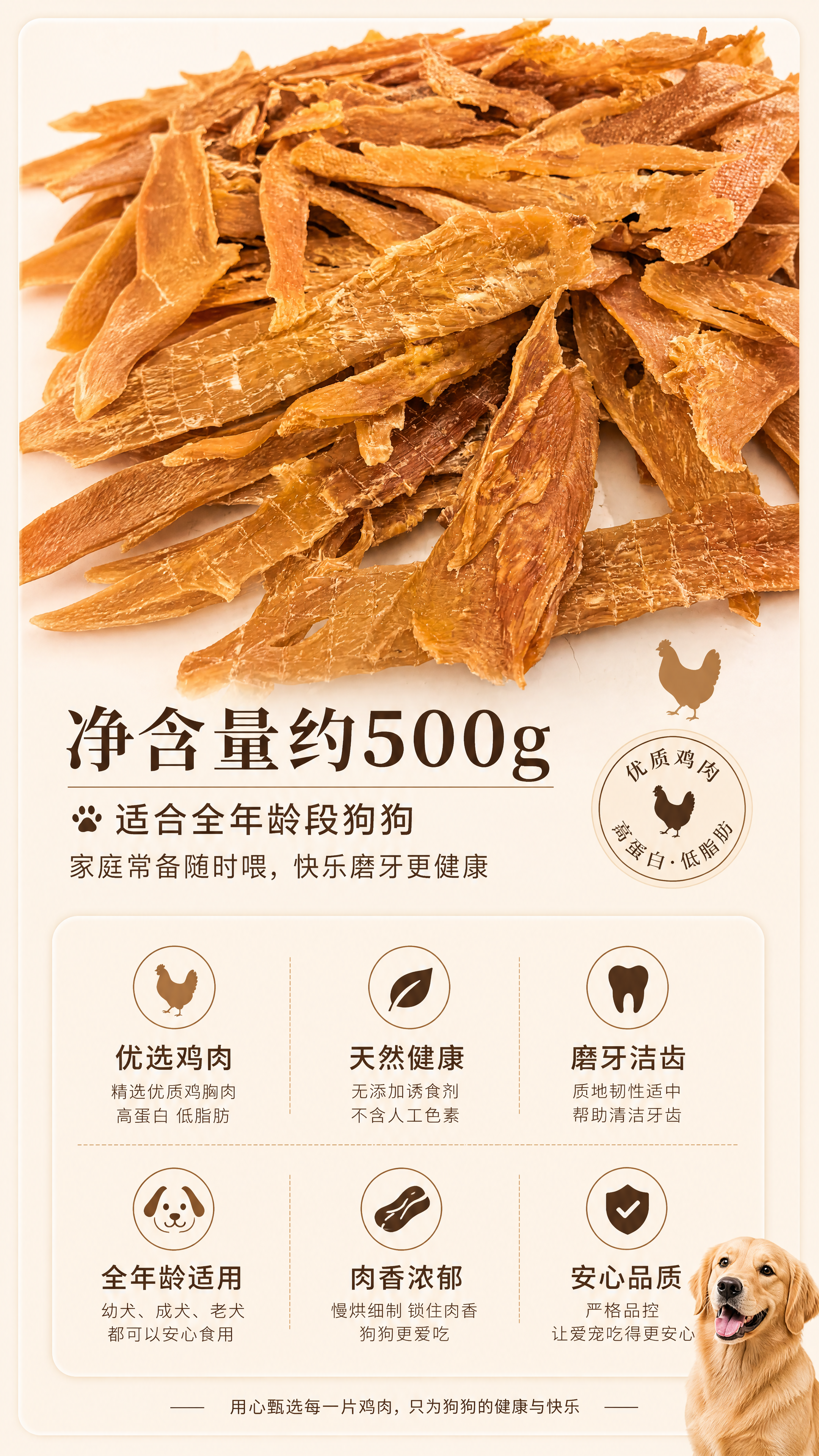 [第5屏] 规格信息页，上半部分放原图鸡肉干全景，下半部分信息… - 图片创意预览