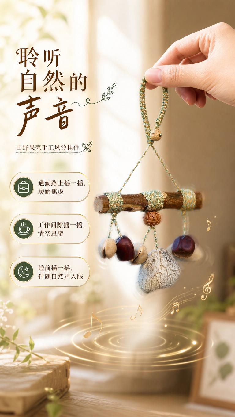 [商品] 使用【图1】山野果壳手工风铃挂件；保留原木横杆、天然… - 图片创意预览
