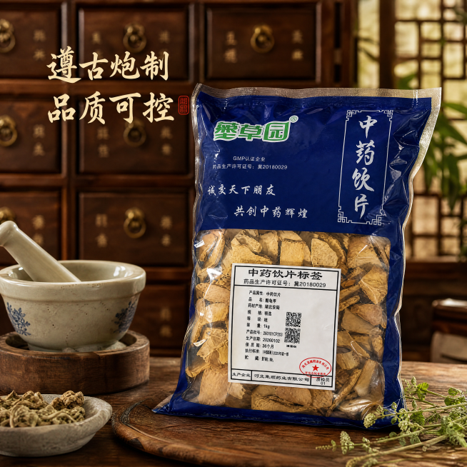 [主图-4] 醋龟甲中药饮片场景体验展示主图
[氛围风格] 传统中医馆场景，自然真实，养生氛围感
[画质] 商业摄影质感，光线柔和通透，产品清晰真实，画面干净高级
[元素] 产品包装放置在中式实木药柜预览效果