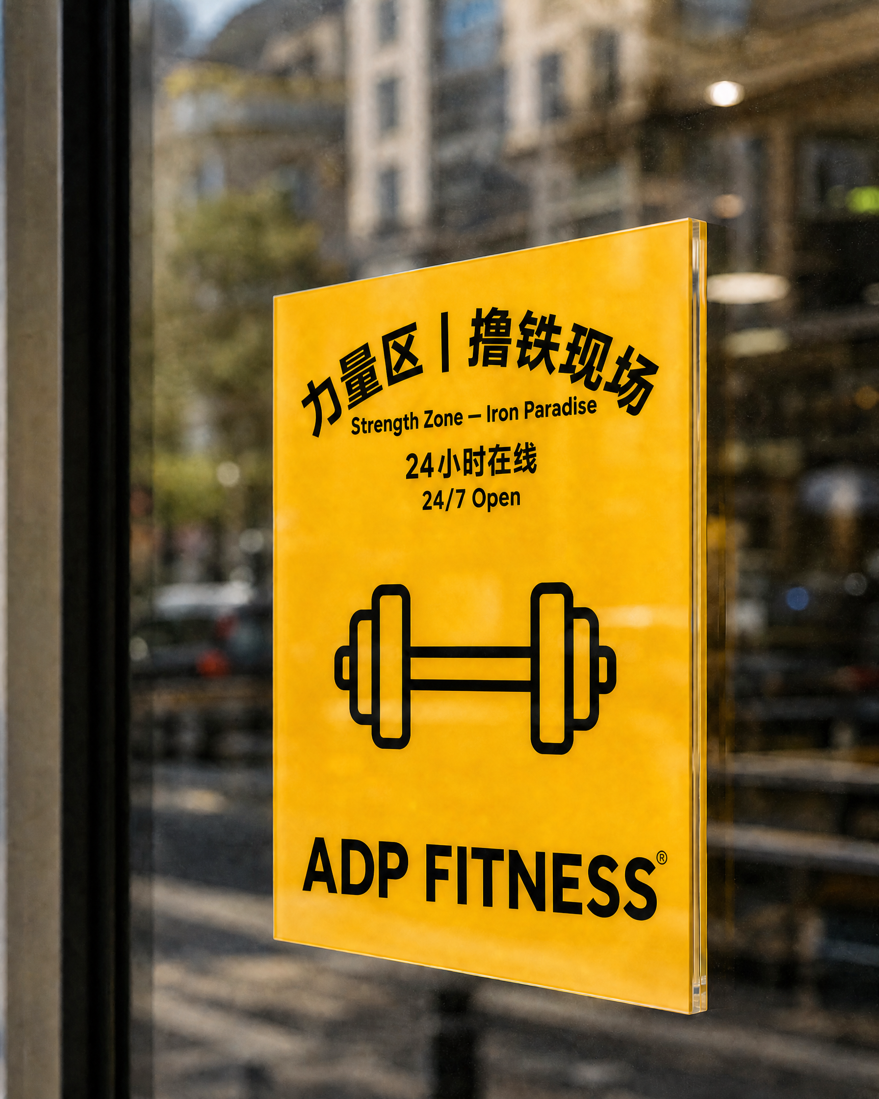 修改这个黄色亚克力招牌上的文字和图标，保持完全相同的设计风格、… - 图片创意预览