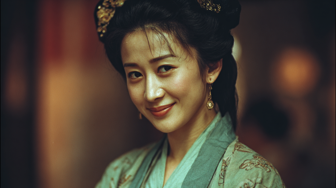 Real film photo of a graceful and gentle ancient Chinese lady, wearing a gorgeous thin shirt, with a预览效果