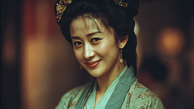 Real film photo of a graceful and gentle ancient Chinese lady, wearing a gorgeous thin shirt, with a well-proportioned and alluring figure, traditional ancient Chinese style, cinematic film texture, soft warm lighting, detailed facial features