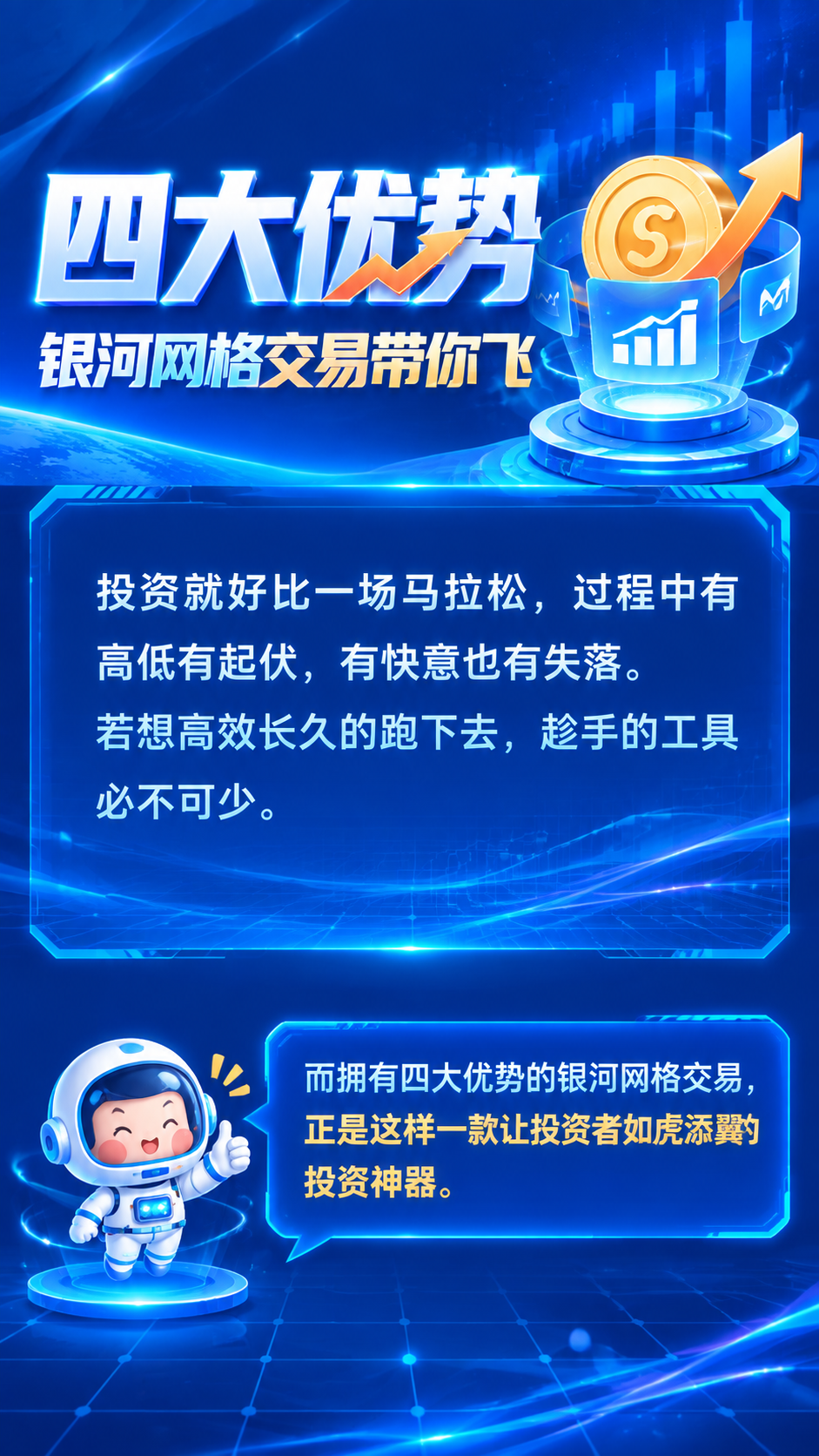 科技风金融海报，深蓝色主基调，现代商务感。画面顶部大标题"四大… - 图片创意预览