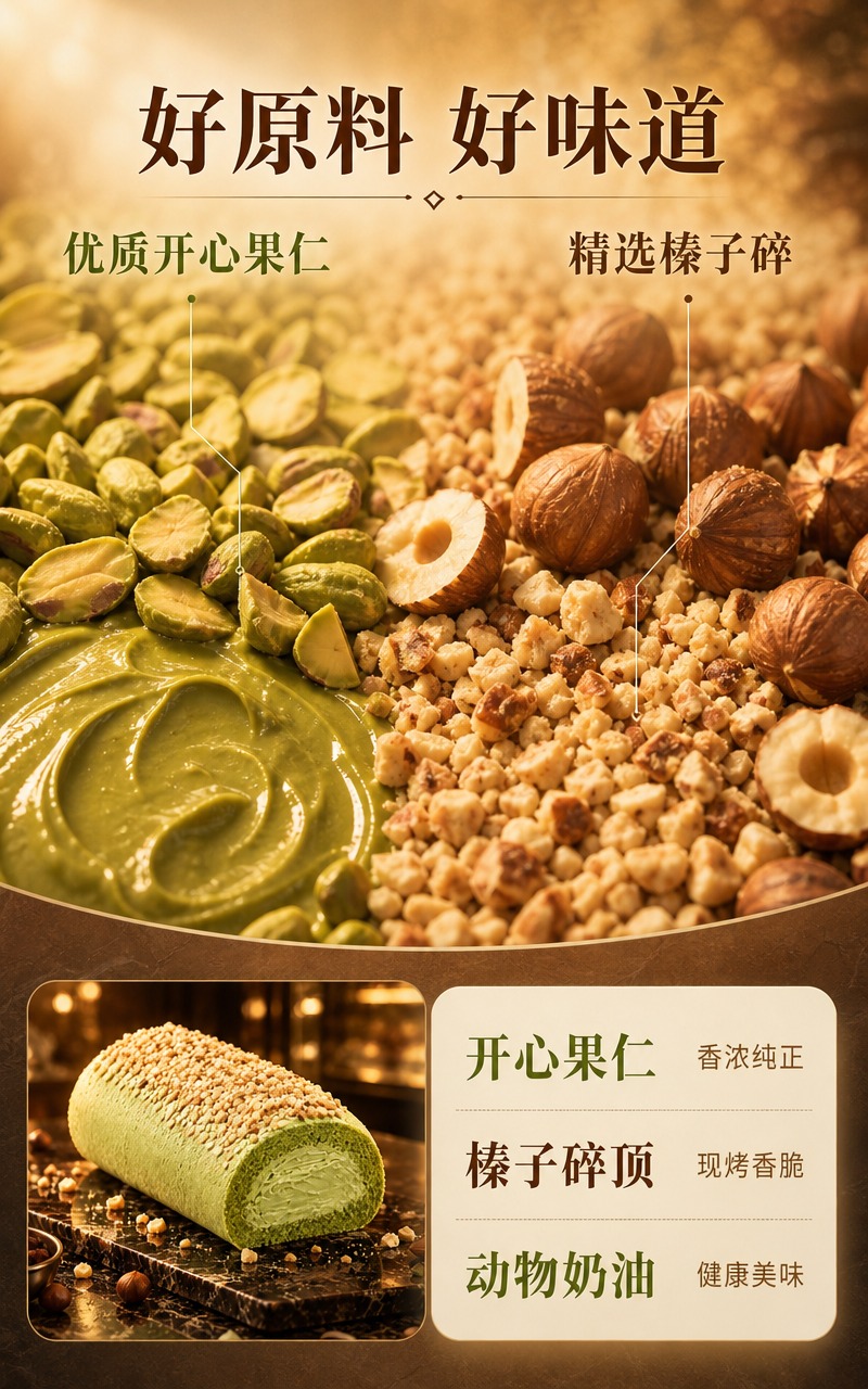 [商品] 使用【图1】开心果瑞士卷作为产品辅助露出；保留产品外… - 图片创意预览