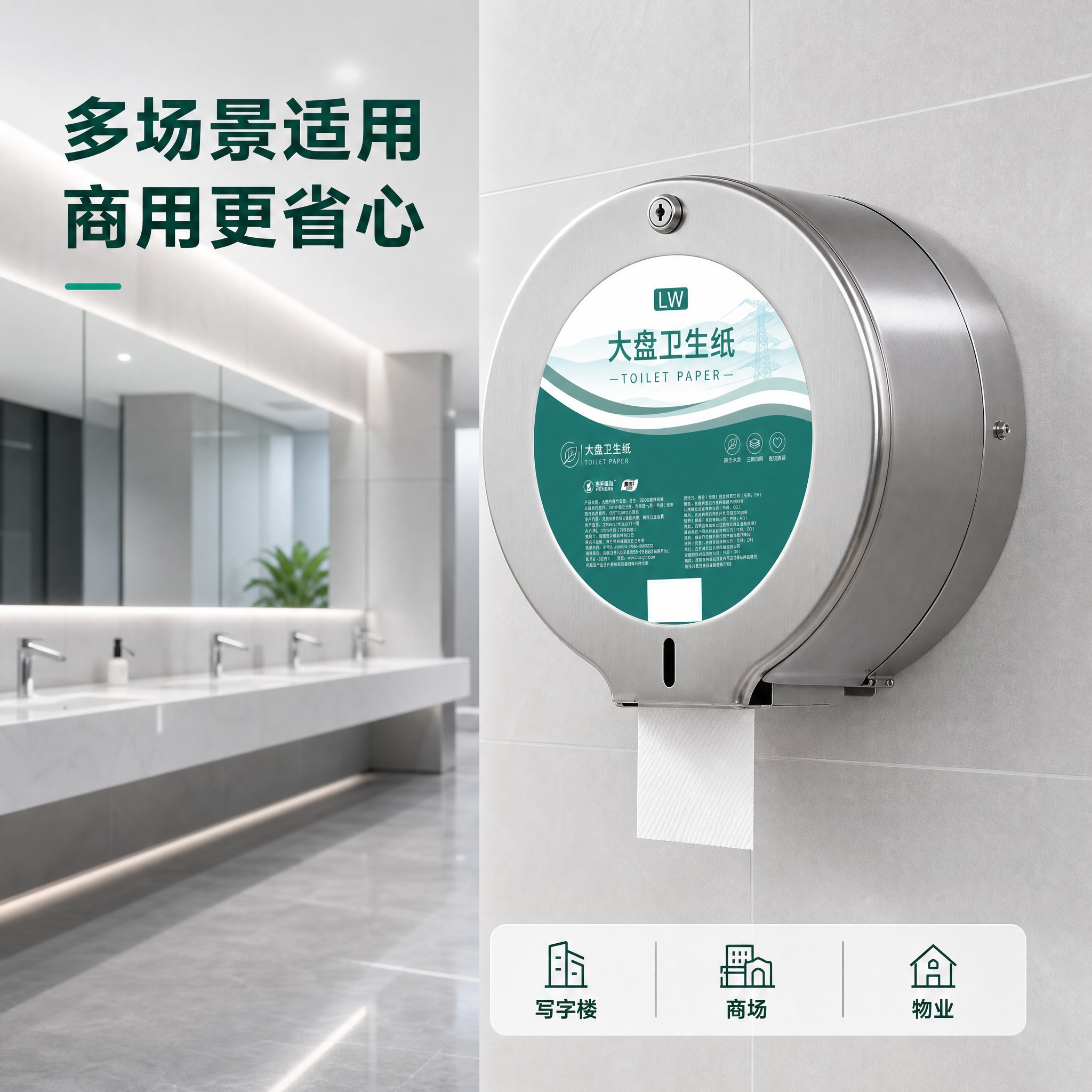 [主图-4] 场景适用图，展示大盘卫生纸在公共卫生间/商用场景… - 图片创意预览