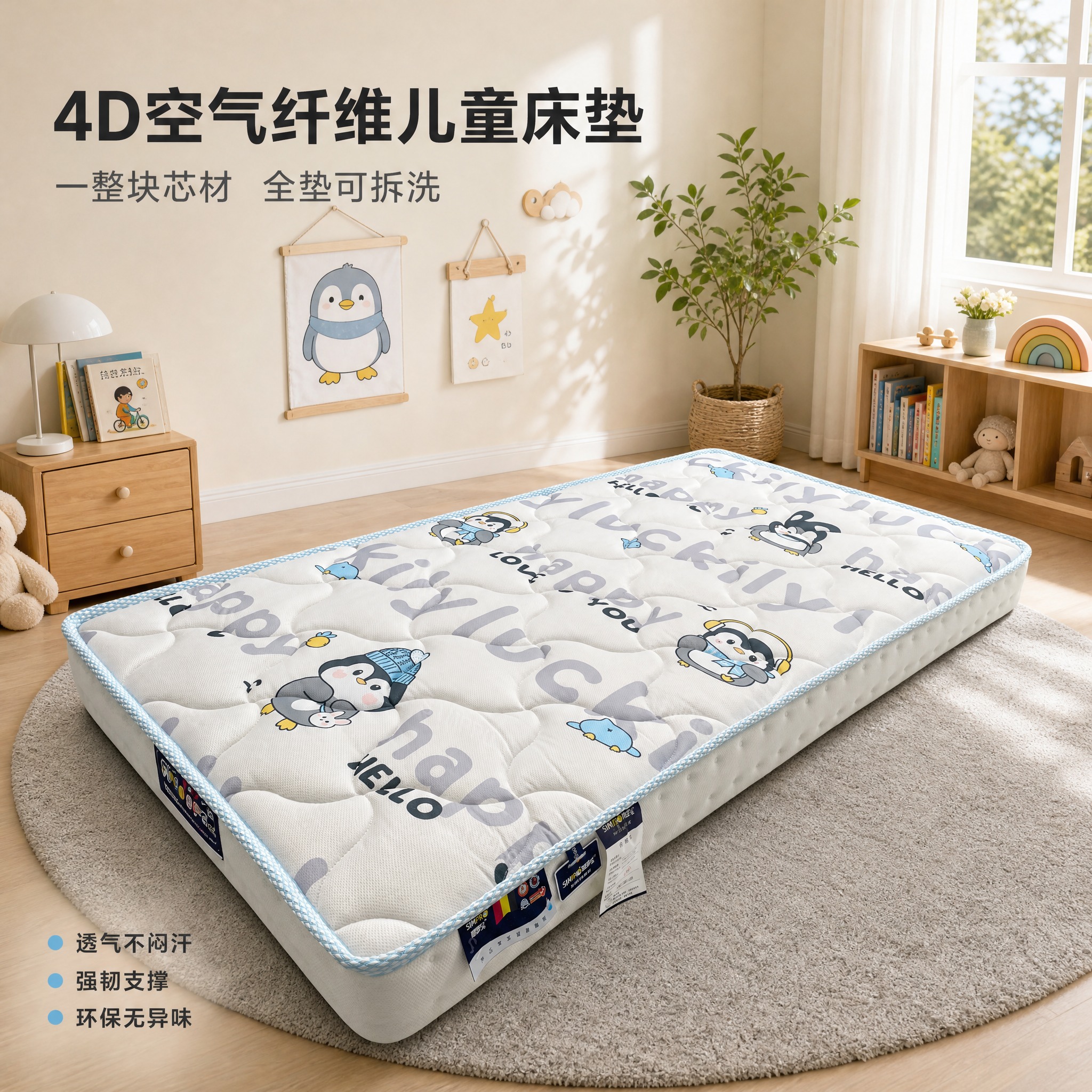 [主图-1] 4D空气纤维儿童床垫 儿童房空间场景与氛围展示。… - 图片创意预览