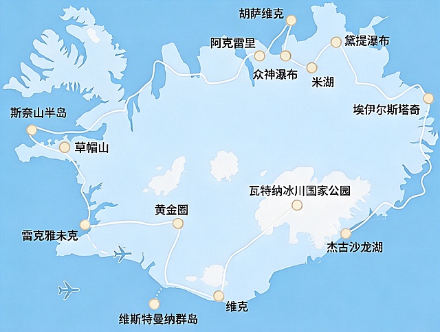 将地图底色调为柔和浅蓝色，保留黑色文字与路线标注