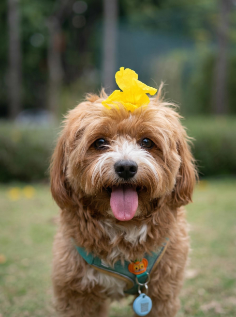 调整拍摄角度至与狗狗眼睛平齐，改为单反相机拍摄风格，将背景模糊化，去掉狗狗的绳子预览效果