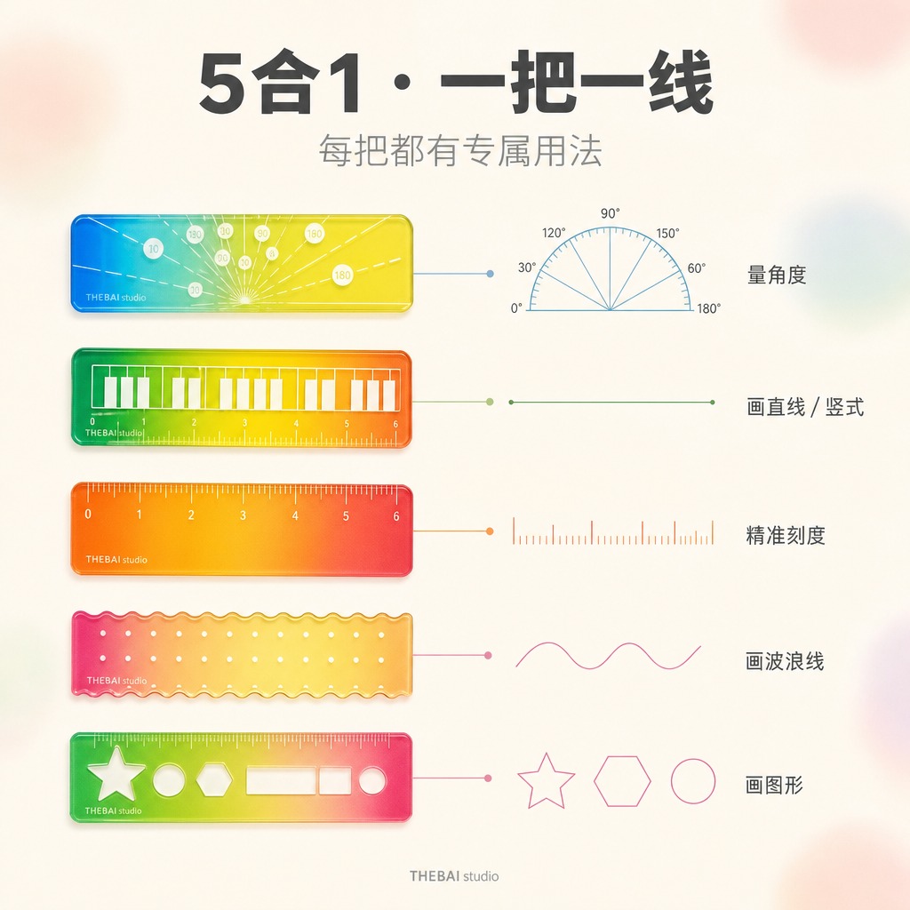 1:1方形构图，严格还原上传的THEBAI studio掌心尺… - 图片创意预览