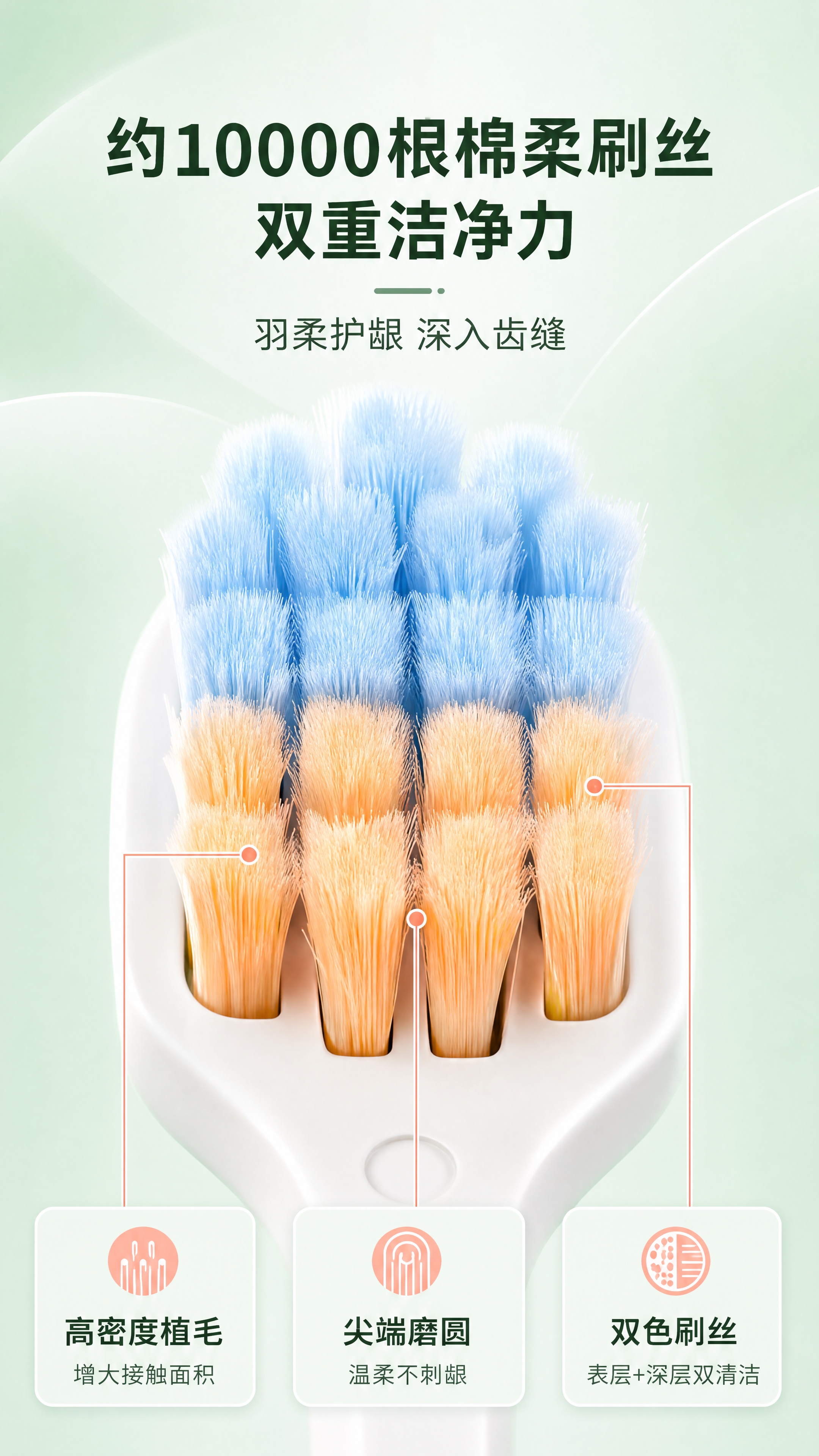 [商品] 使用【图2】蓝色款牙刷刷头微距；保留蓝橙渐变双色刷毛… - 图片创意预览