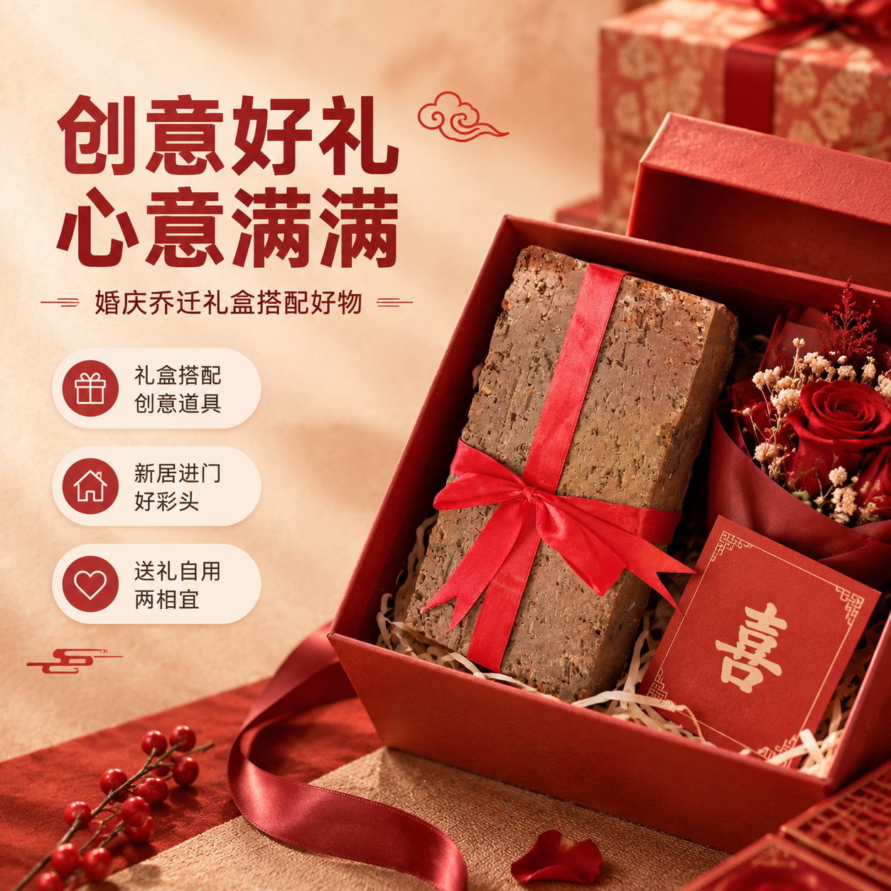 [商品] 使用【图1】红砖捆红绳喜庆摆件；保留红砖长方体结构、… - 图片创意预览