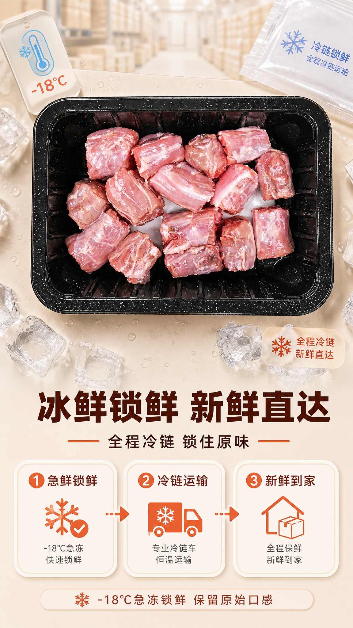 [商品] 使用【图3】黑色托盘装冰鲜鸭脖俯拍图；保留鸭脖切段形… - 图片创意预览