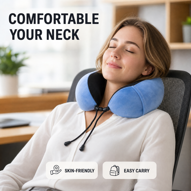 [Main Image 2] A beautiful standard foreign Caucasian woman is leaning on this U-shaped neck pillow预览效果