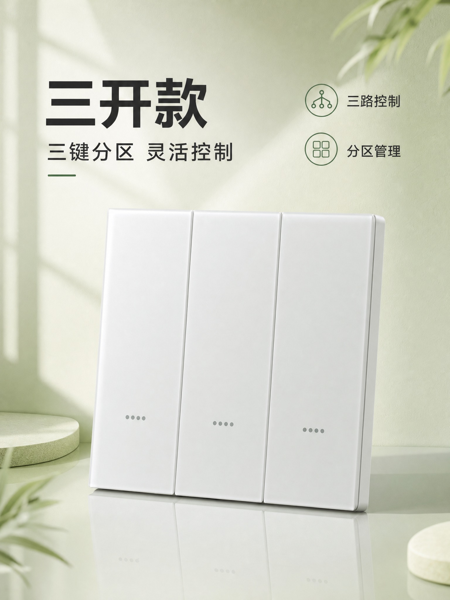 [商品] 使用三开白色智能开关，AG肤感玻璃质感。 [画面]… - 图片创意预览