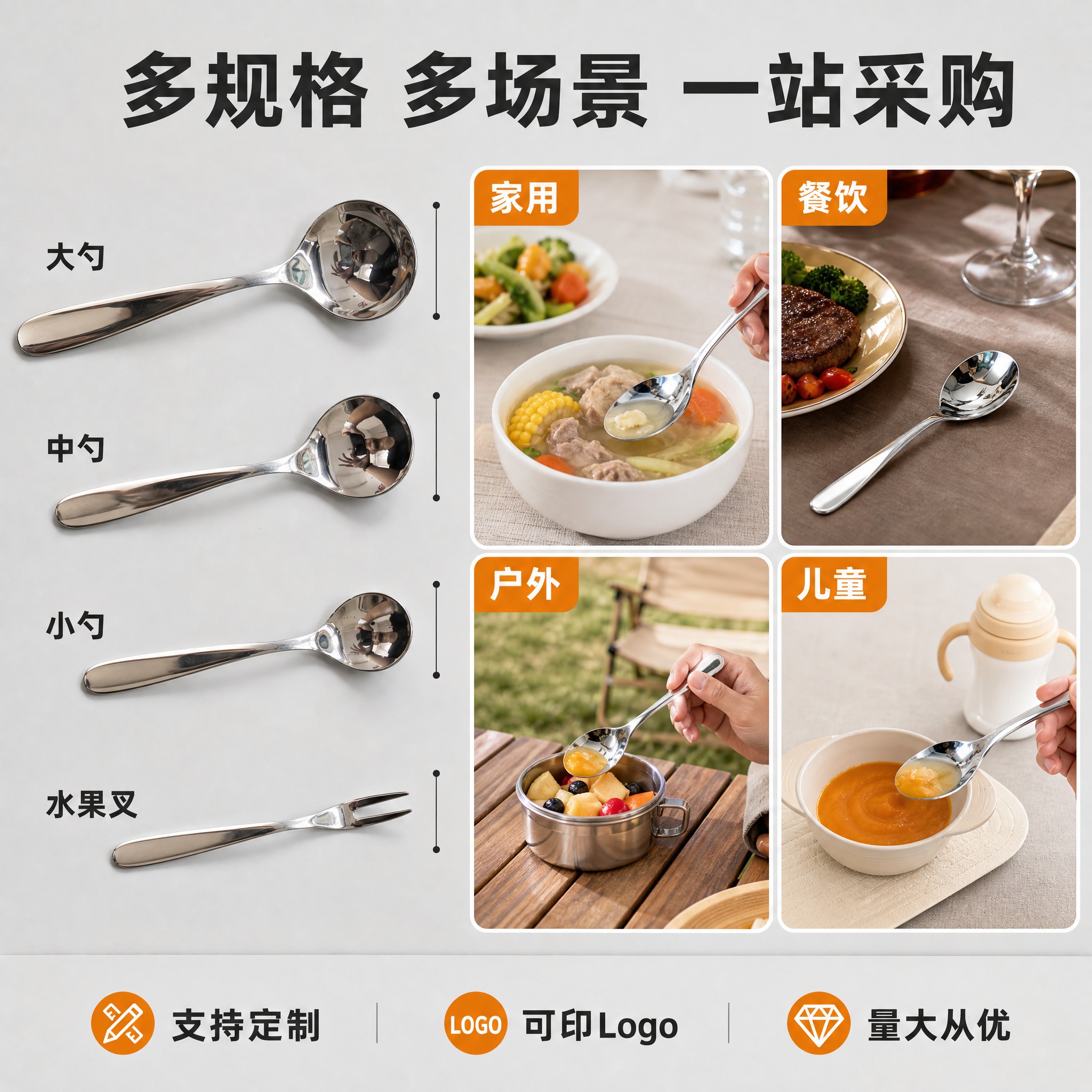 [主图-5] 不锈钢餐具四件套 规格尺寸与多场景决策图。 [统… - 图片创意预览