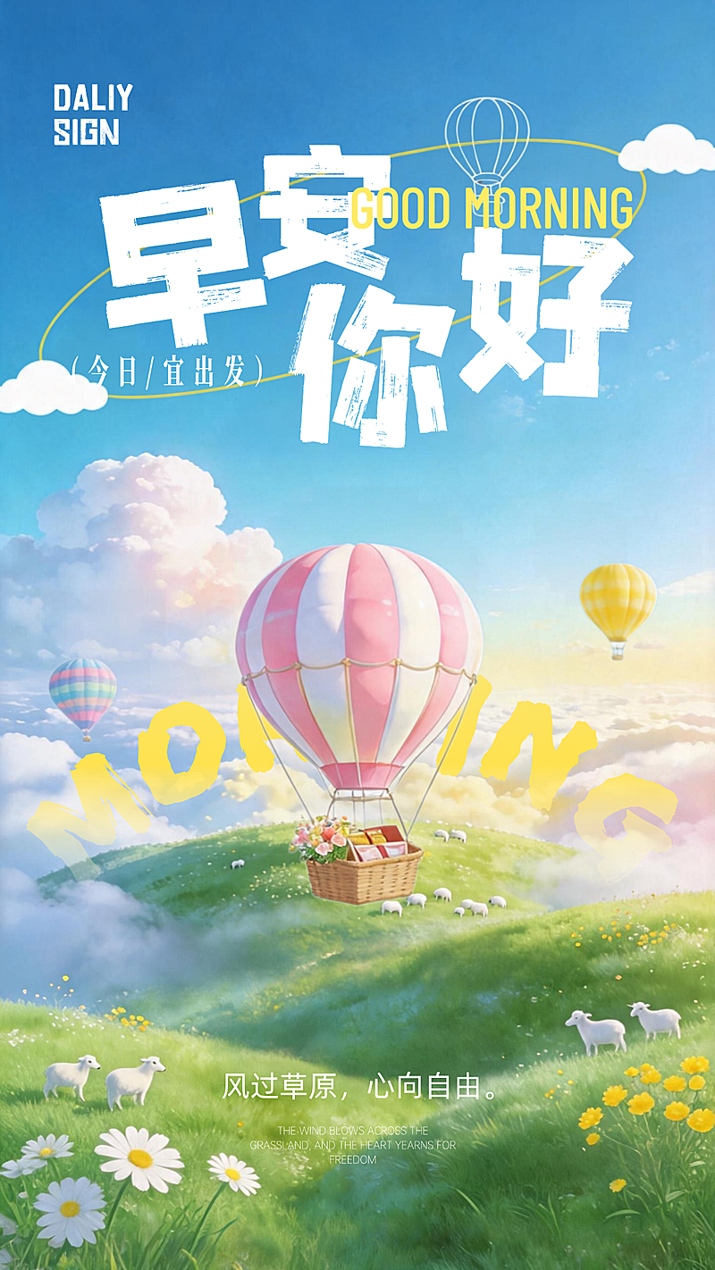 早安日签日常问候竖版海报