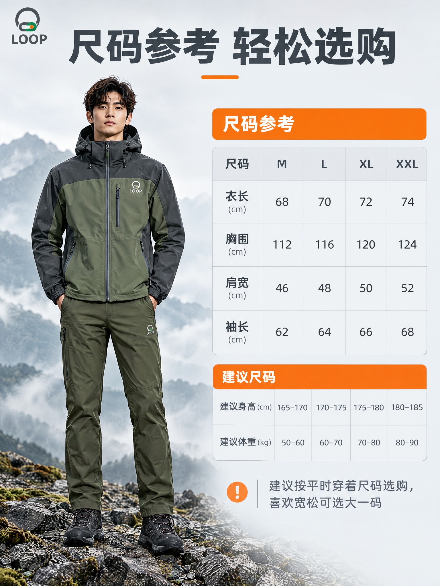 [详情页-7] 尺码参数信息页 [商品] 使用【图1】军绿拼深… - 图片创意预览