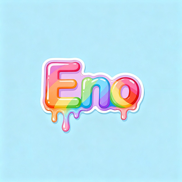 设计甜美糖果主题 logo，以融化的彩虹糖为造型，字母 “E”（Eno）融入其中，边缘带糖丝效果，色彩用高饱和马卡龙色，简约又甜，适配糖果店、甜品品牌
