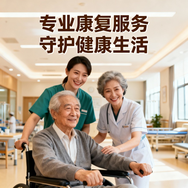 做一套关于康复服务的主图*1张+轮播图*3张+具体服务项目：危重情况、专业级服务、认知症专业护理、康复专业照护套餐、术后专业护理、普通日间、特别日间、足疗保健、头部颈肩保健推拿、便秘调理（腹疗）、全身预览效果