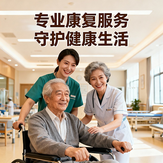 做一套关于康复服务的主图*1张+轮播图*3张+具体服务项目：危重情况、专业级服务、认知症专业护理、康复专业照护套餐、术后专业护理、普通日间、特别日间、足疗保健、头部颈肩保健推拿、便秘调理（腹疗）、全身保健推拿、康复训练、康复按摩，单图片大小500KB以下