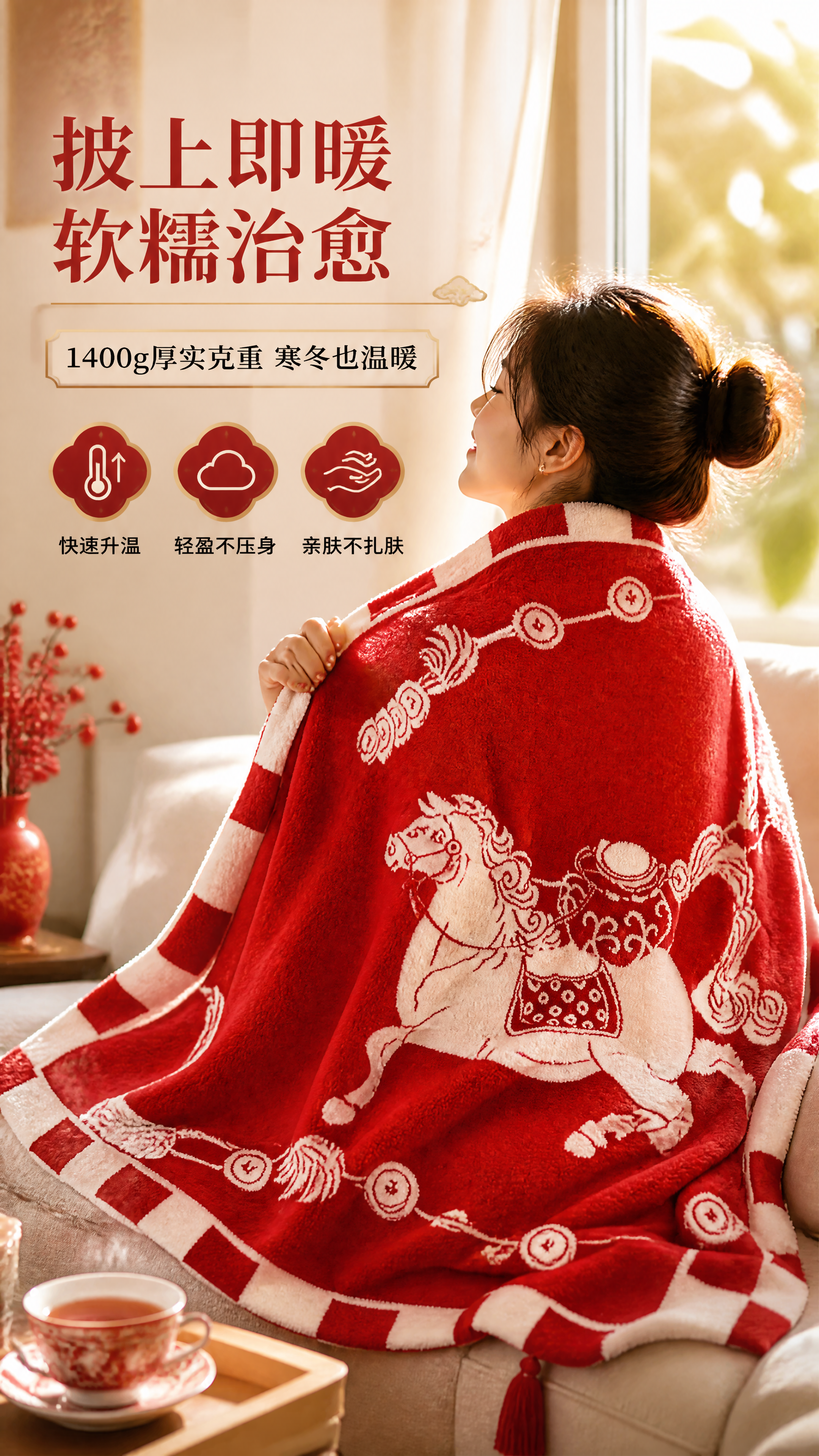 [商品] 使用【图1】A类半边绒国风祥瑞针织毯；商品处理：保留… - 图片创意预览