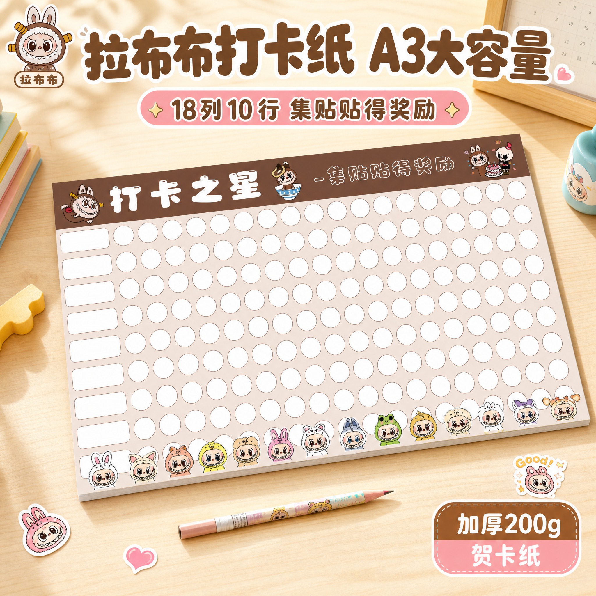 [主图-1] 首图产品身份，展示拉布布卡通A3打卡纸整体外观，… - 图片创意预览