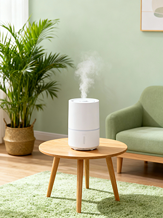 以俯视角度拍摄平铺的主体，主体居中（占画面比为25%），主体下方点缀两簇新鲜小绿叶；柔和的低饱和黄绿色背景，保证溶图效果