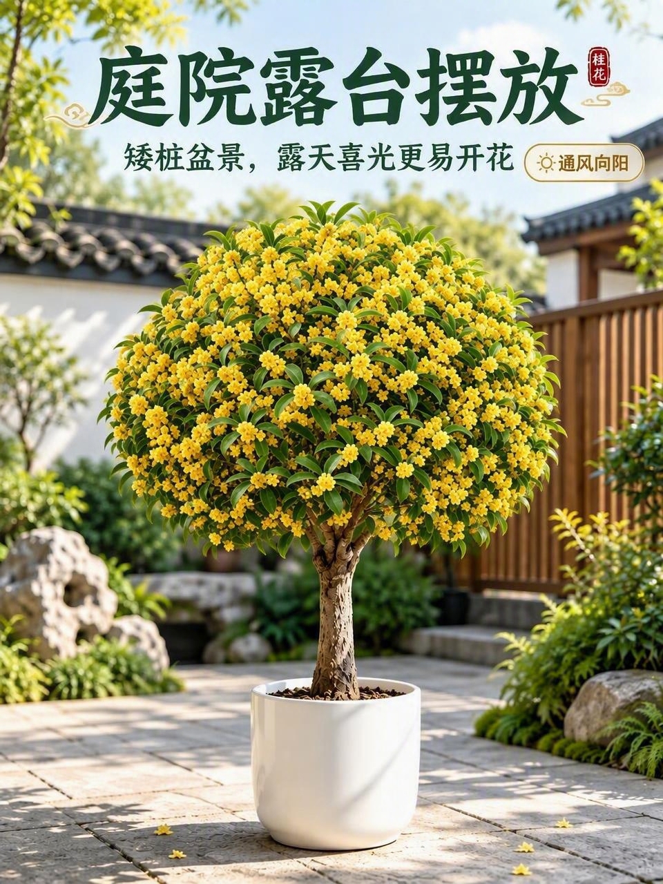 将图中的桂花花朵替换为参考图image2中的花朵形态与密集程度… - 图片创意预览