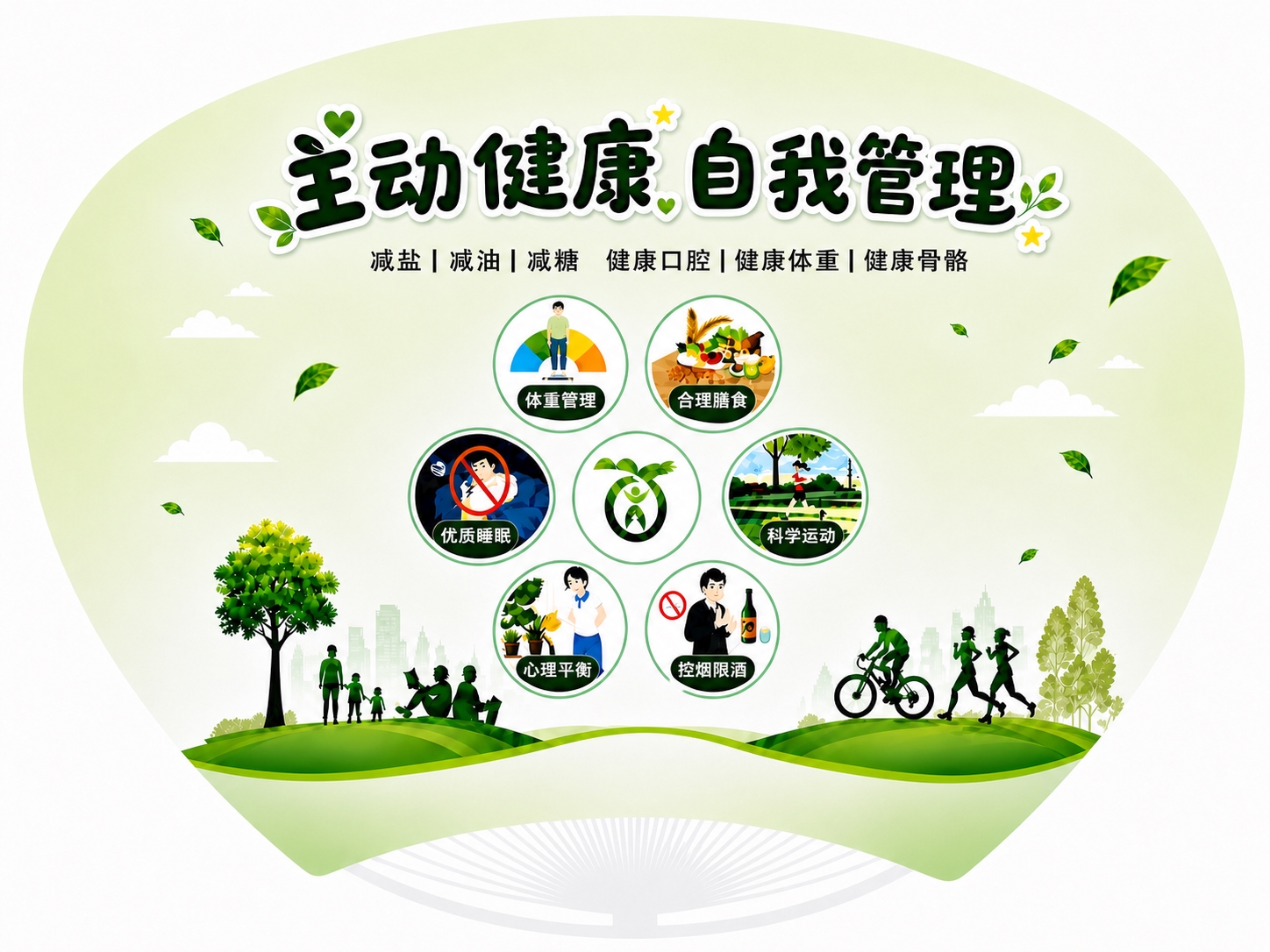 基于这张33×24cm横版浅绿色扇形健康宣传扇图片修改：1.… - 图片创意预览