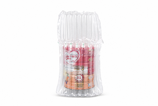 将图片背景替换为纯白色，保留商品和透明气柱袋的完整细节与质感，商品精修效果，干净的纯白底图，专业电商产品摄影风格