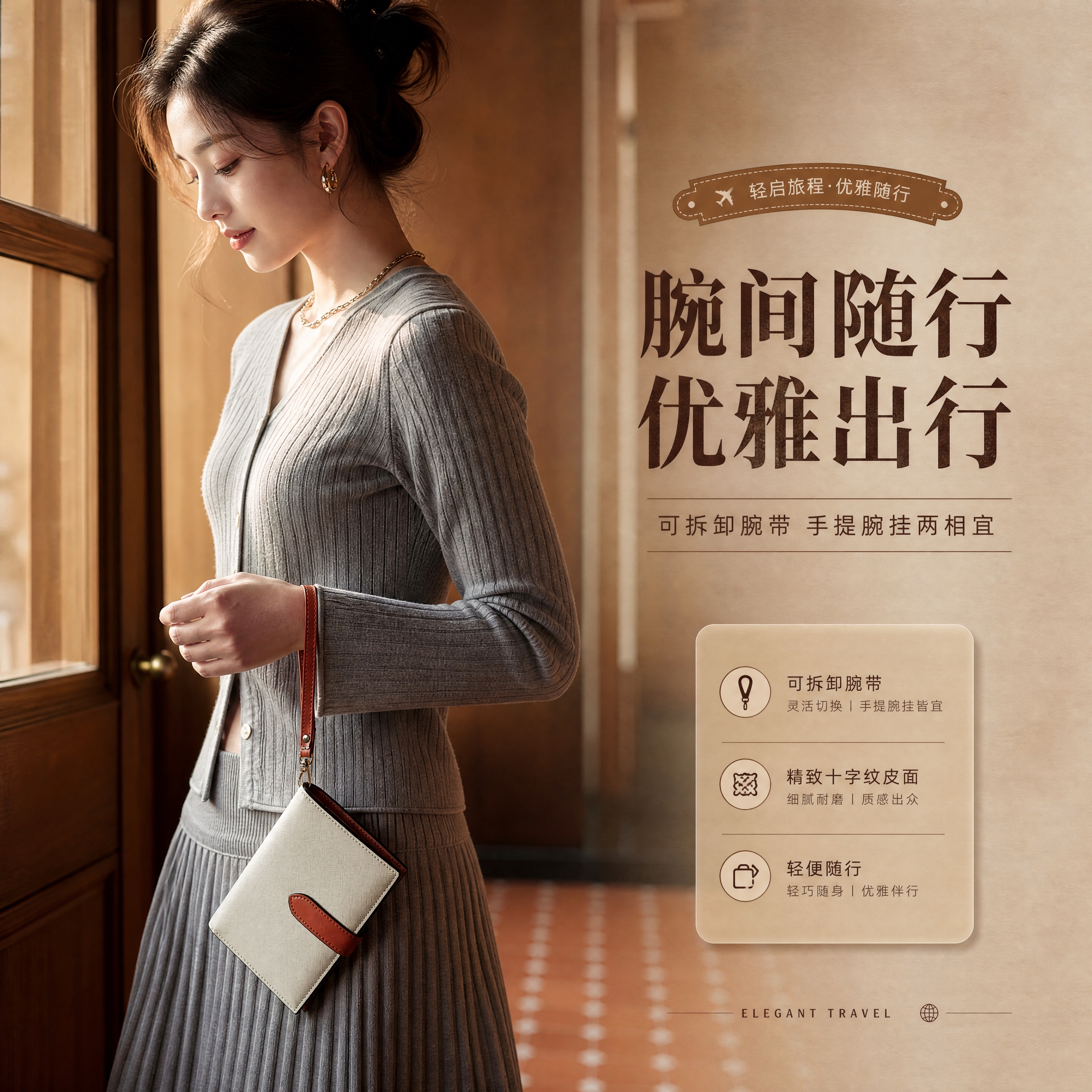 [商品] 使用【图8】米白色护照包模特腕挂展示；商品处理：保留… - 图片创意预览