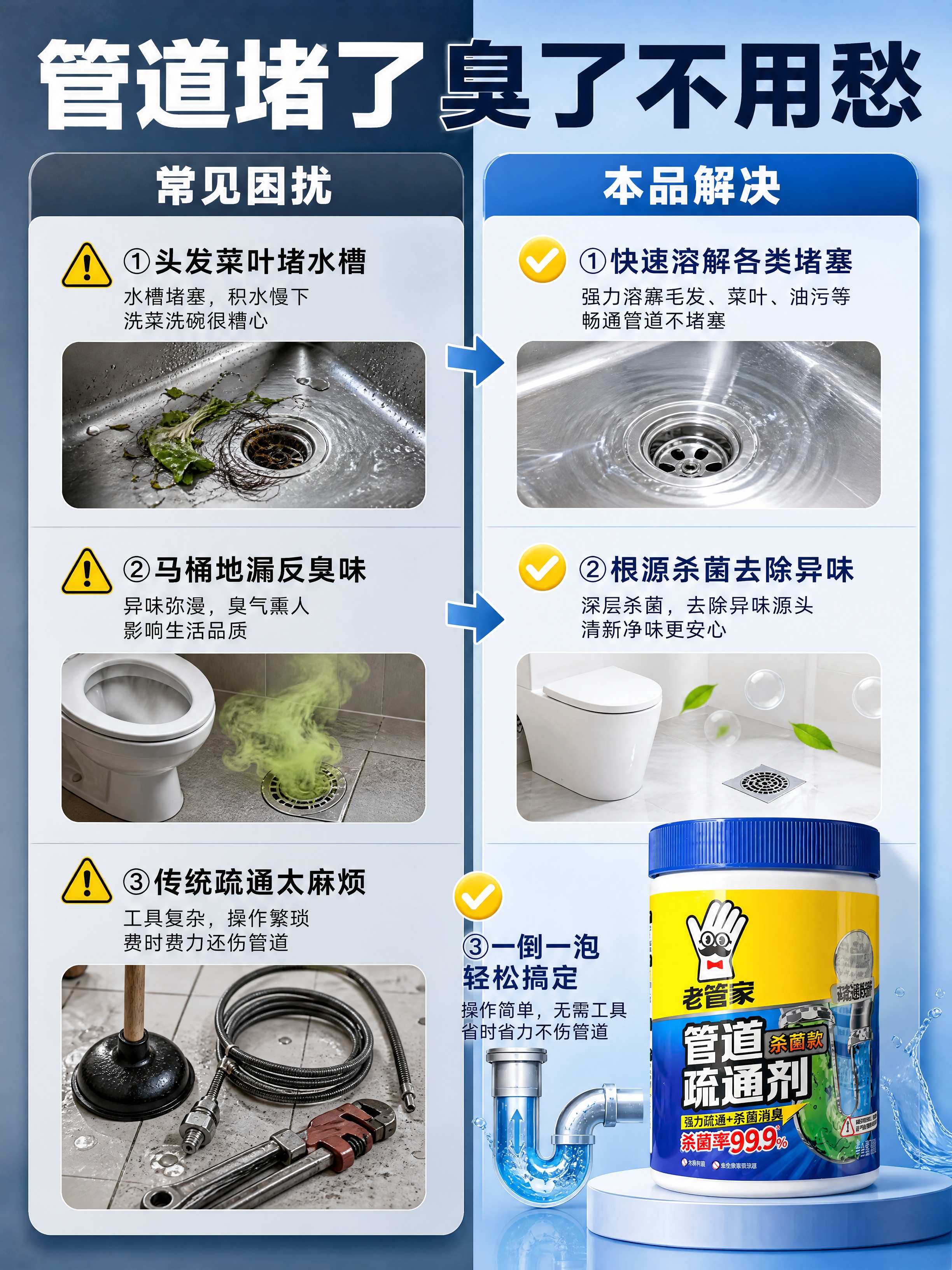 [商品] 使用【图1】老管家管道疏通剂单瓶为主视觉；保留瓶身结… - 图片创意预览
