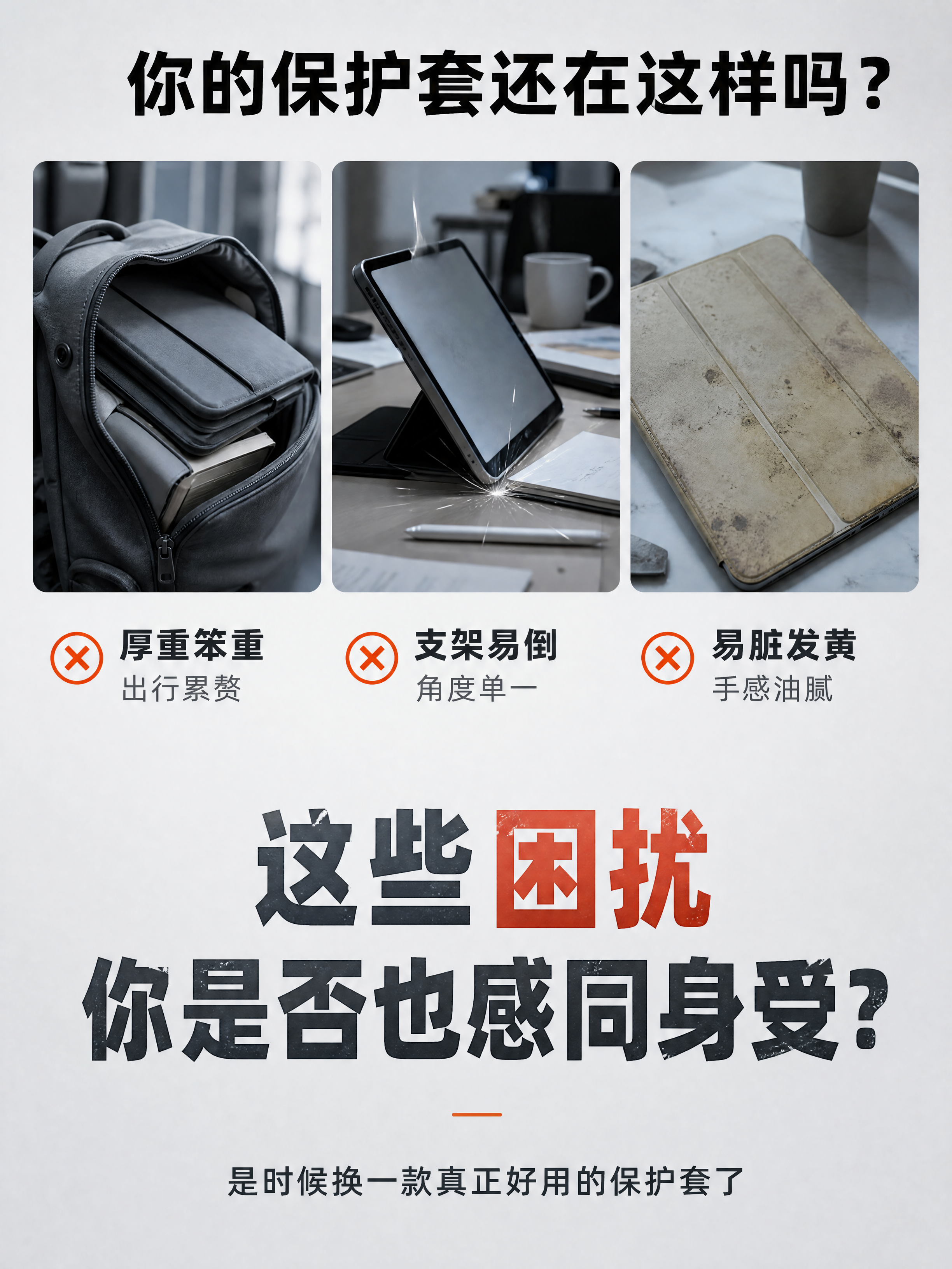 [第2张] 详情页痛点直击页-普通平板保护套的常见困扰。本张为… - 图片创意预览