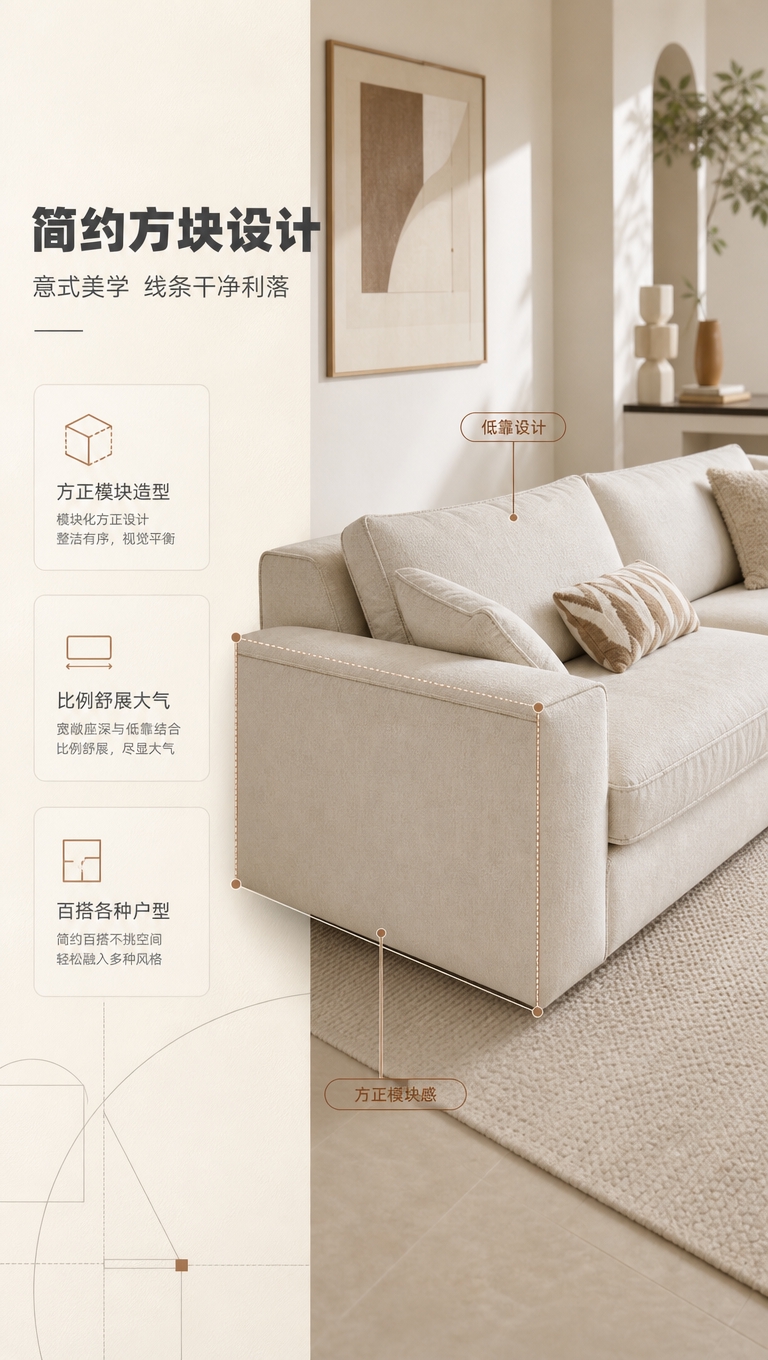 [商品] 使用【图1】S2523 格兰朵沙发，米白色意式方块款… - 图片创意预览