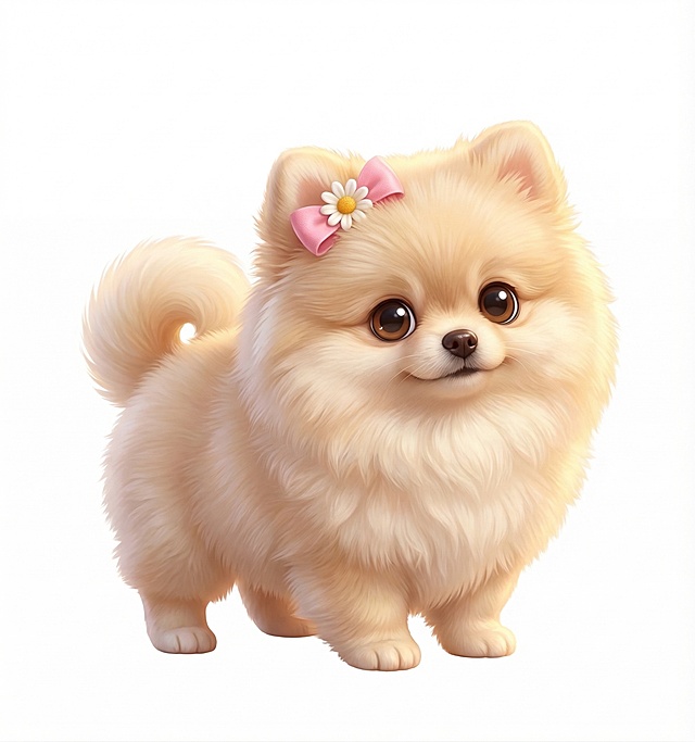 3D卡通Q版风格，和参考图风格一致，一只软萌可爱的小狗，圆润饱满的造型，柔和温暖的光影，质感细腻，纯白色背景，和第一张狗狗造型不同