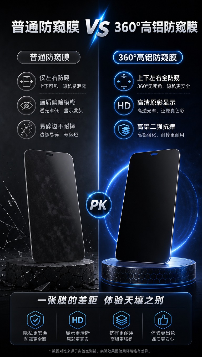[商品] 使用【图1】黑色360度防窥钢化膜；保留产品真实外观… - 图片创意预览