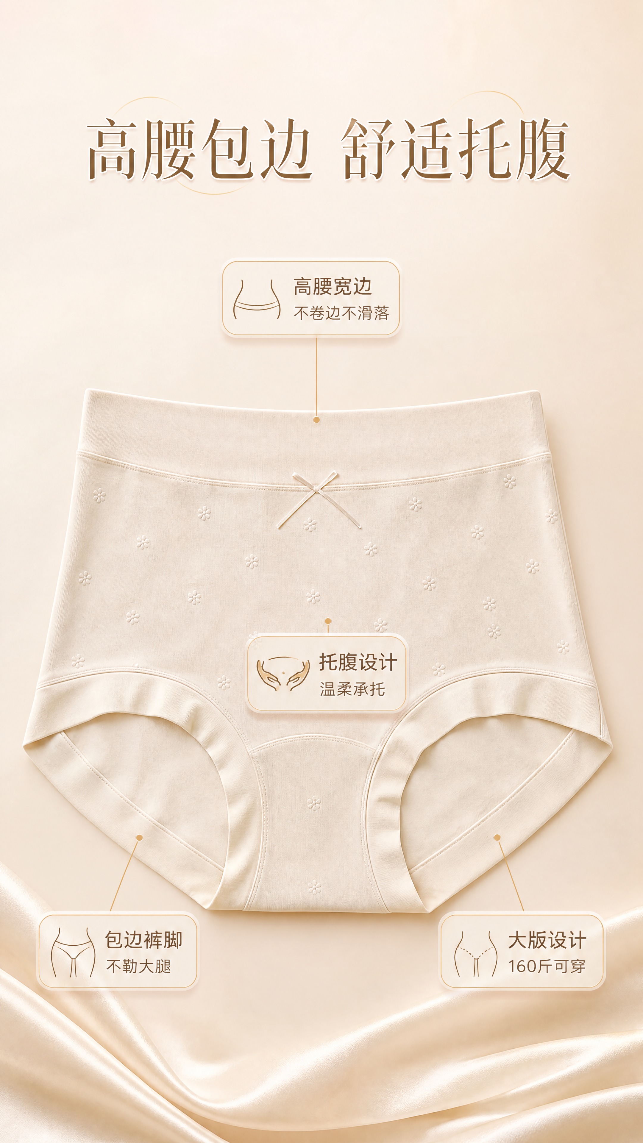 [商品] 使用【图1】高腰提花女士内裤（最前方浅米色款），保留… - 图片创意预览