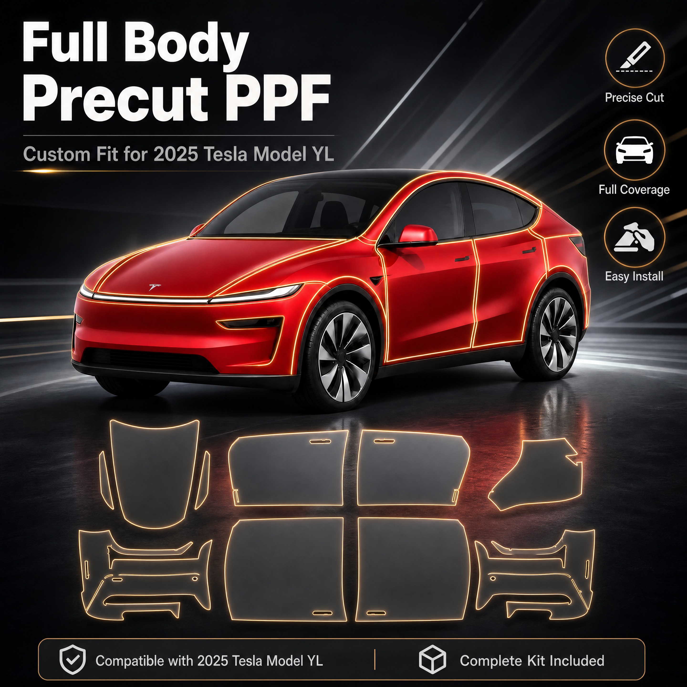 [商品] 使用【图1】红色特斯拉Model YL全车预裁漆面保… - 图片创意预览