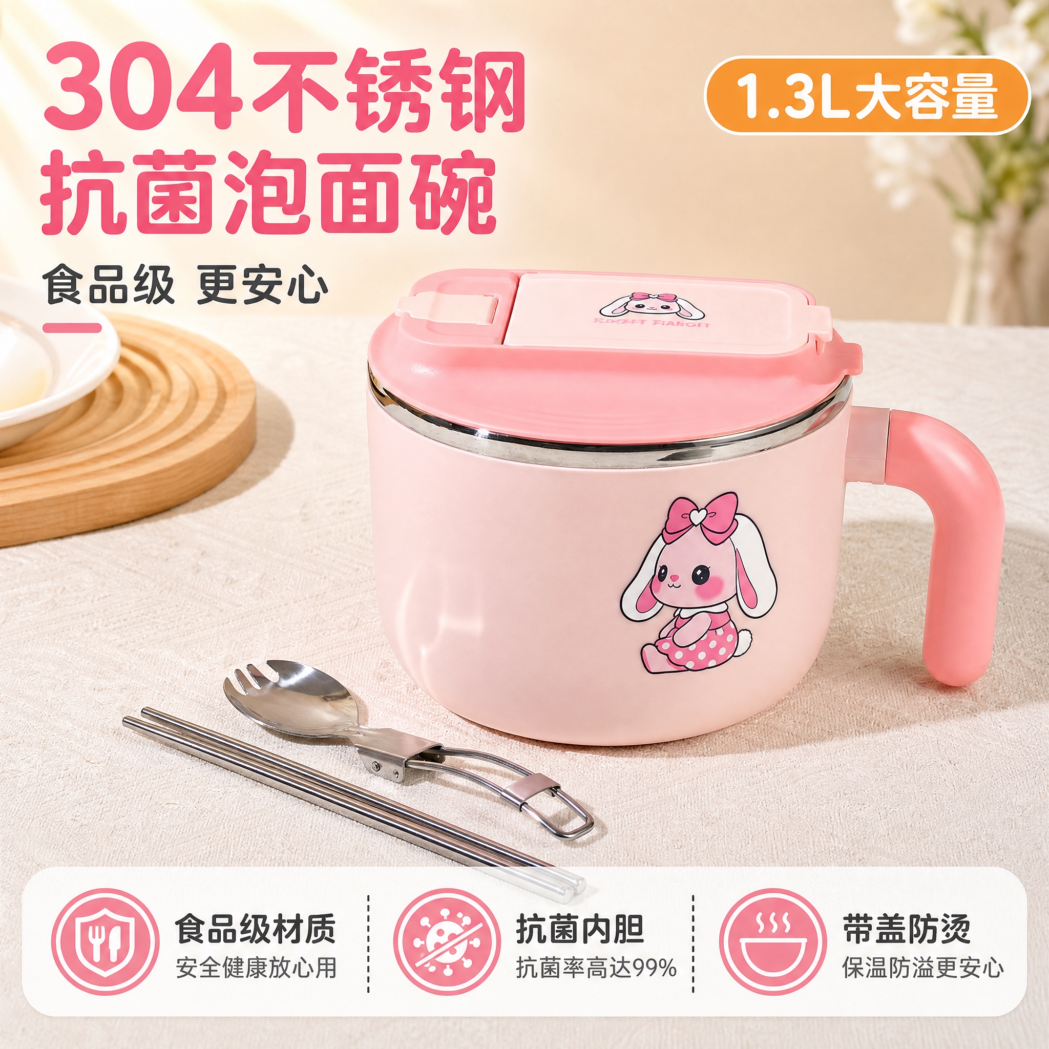 [主图-1] 首图 产品识别与购买欲 粉色卡通泡面碗主视觉展示… - 图片创意预览