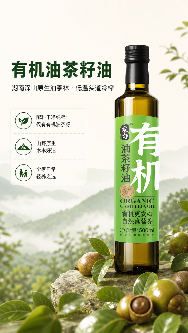 [商品] 使用【图1】塞然有机油茶籽油500ml瓶装；保留深茶… - 图片创意预览