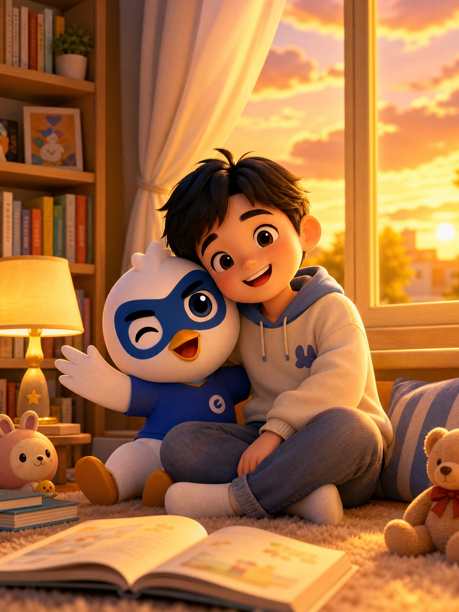3D卡通风格，基于参考图中的蓝白小鸟IP信小服创作。画面中心是… - 图片创意预览