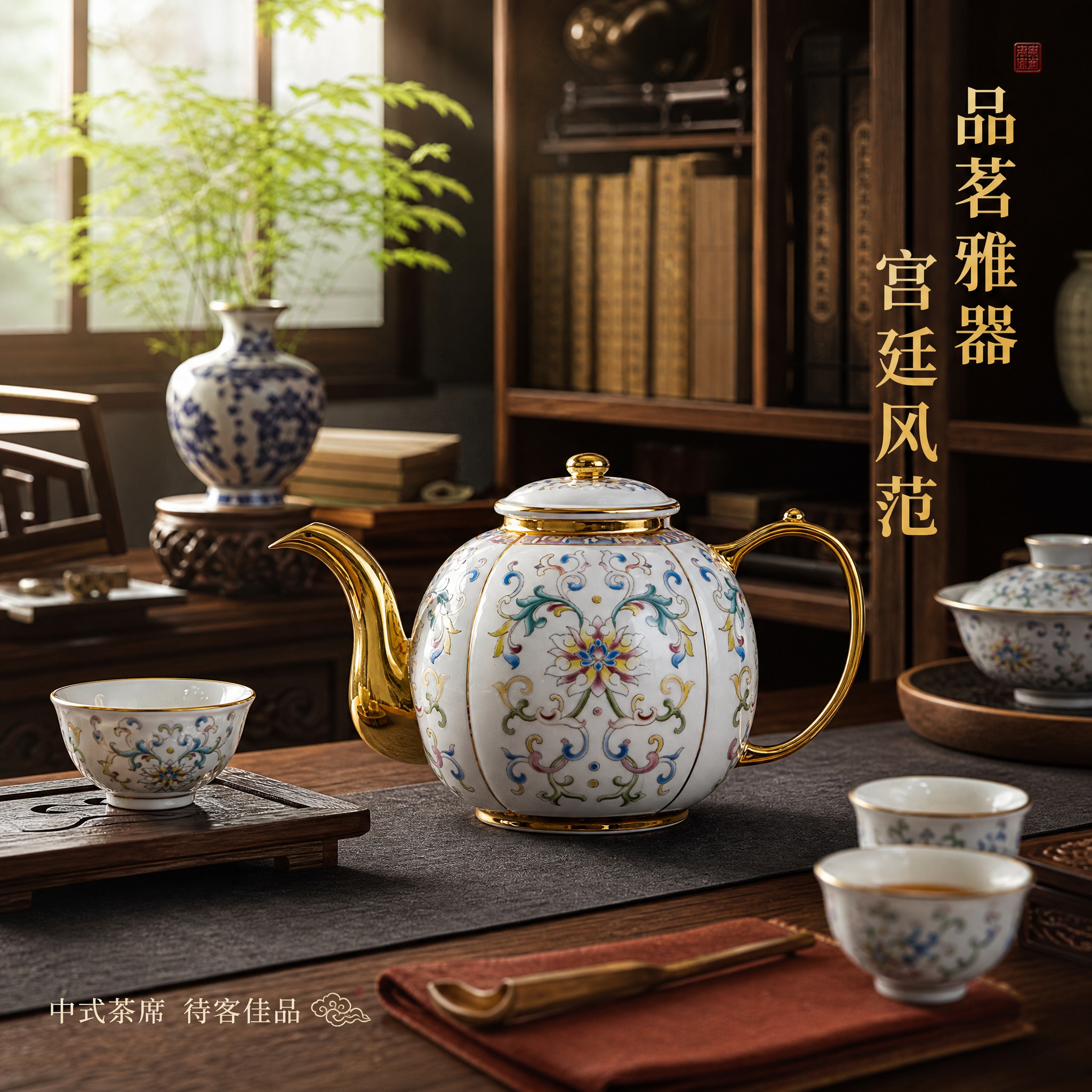 [主图-4 1:1] 中式茶席场景图，展示茶壶在真实茶道场景中… - 图片创意预览
