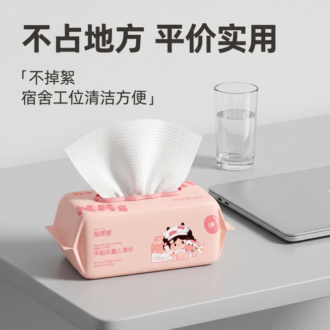 「图片1」，生成一套主图（10张），商品名称是维妮香湿巾，卖点是【使用体验拉满：不掉絮 + 锁水保湿】 加厚珍珠纹湿巾布：韧性强、不掉絮，擦餐具、键盘不留毛絮，擦脸也不会起毛，细节质感拉满； 翻盖密封预览效果