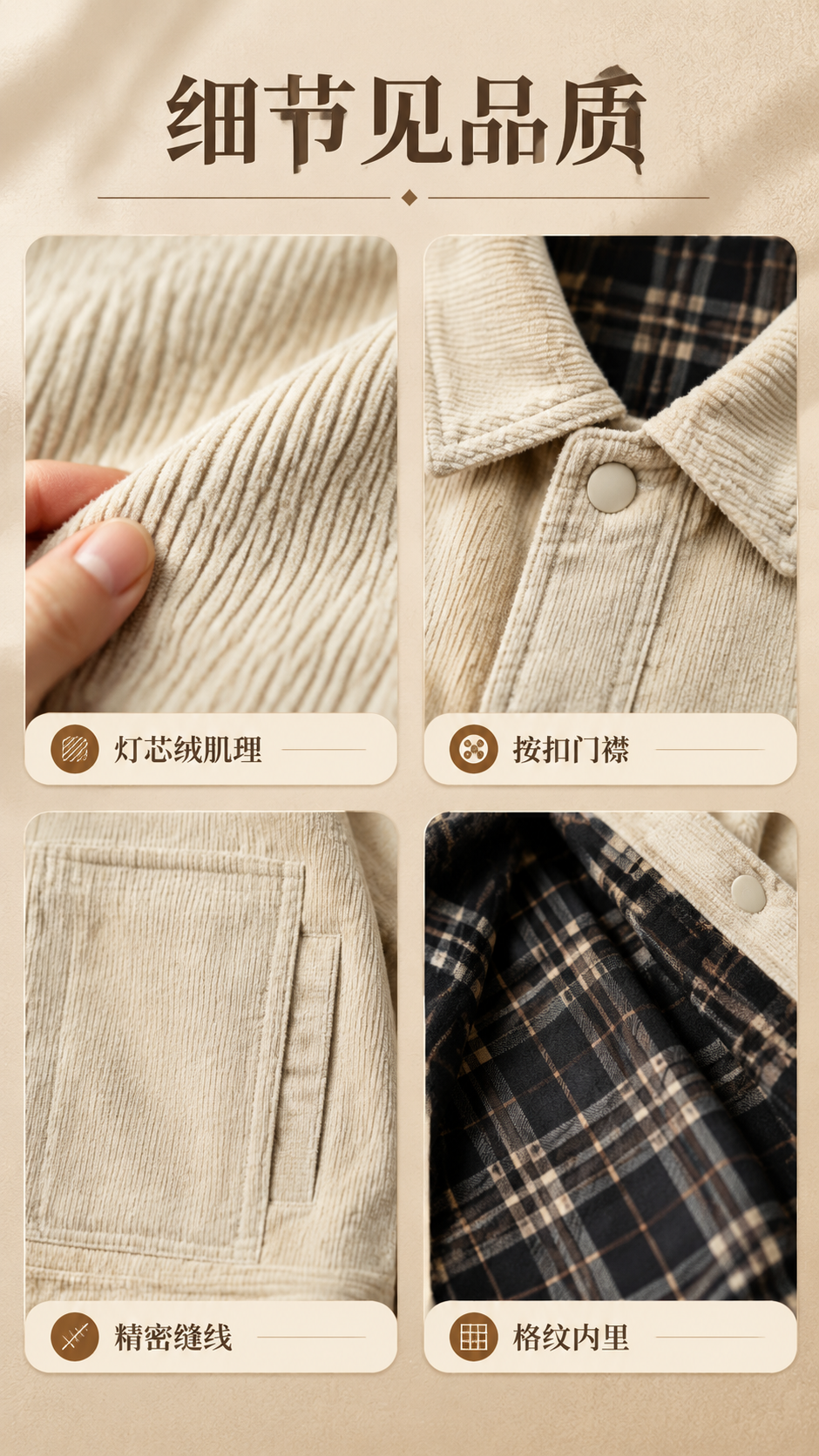 [商品] 使用【图1】米杏色灯芯绒翻领夹克；商品处理：保留翻领… - 图片创意预览